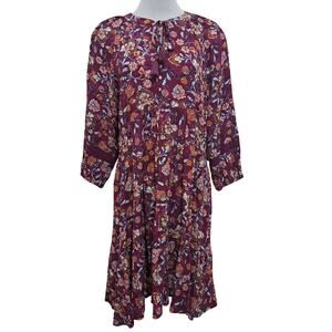 Frye & Co Floral Print 3/4 Sleeve Empire Waist Boho Chic Magenta Purple L NWT
